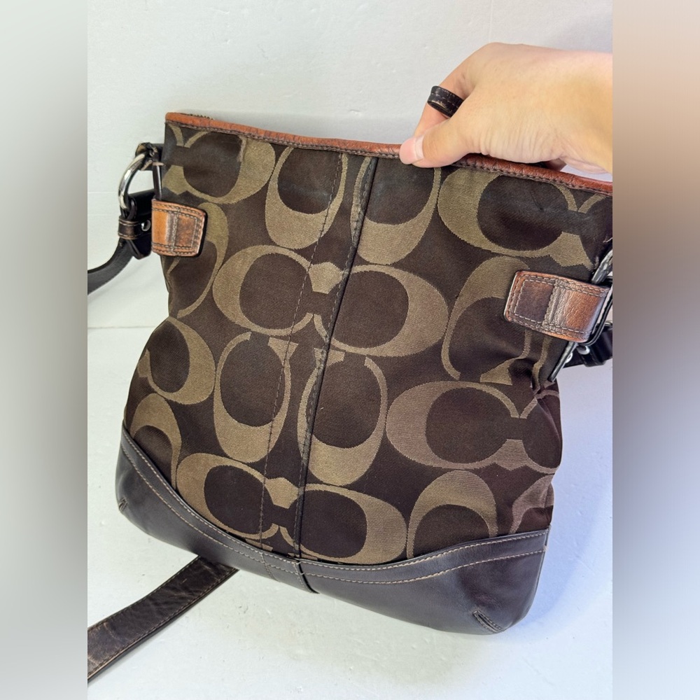 Coach Brown/Bronze Signature Monogram Chain Accent Purse Crossbody Handbag - Picture 5 of 12